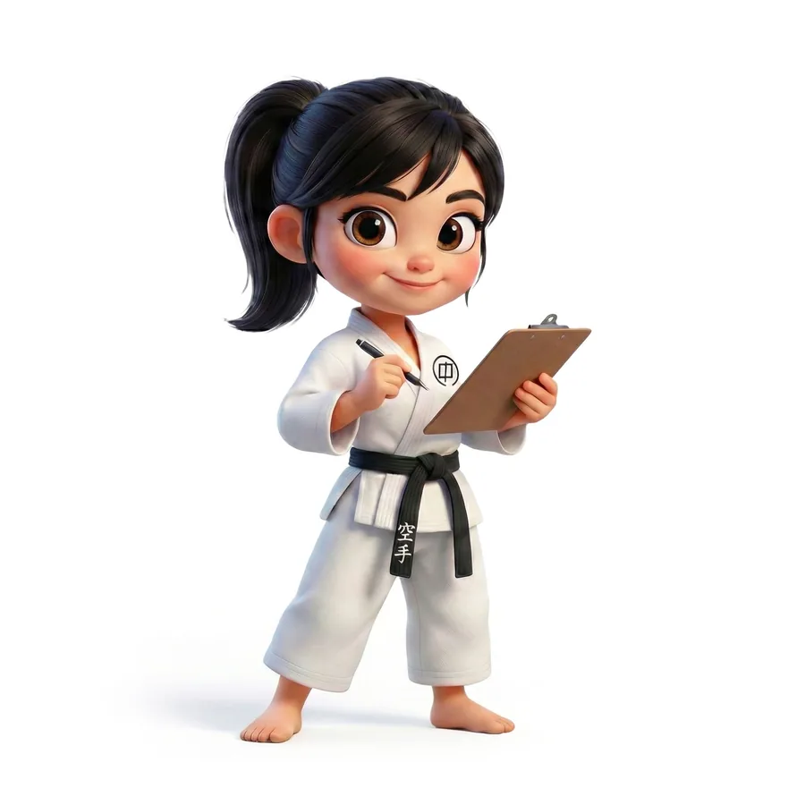 Karate-Mädchen mit Checkliste