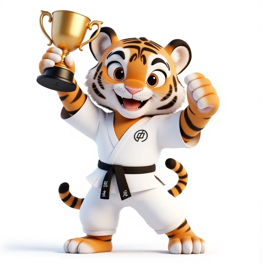 Der Karate-Tiger Kosho jubelt