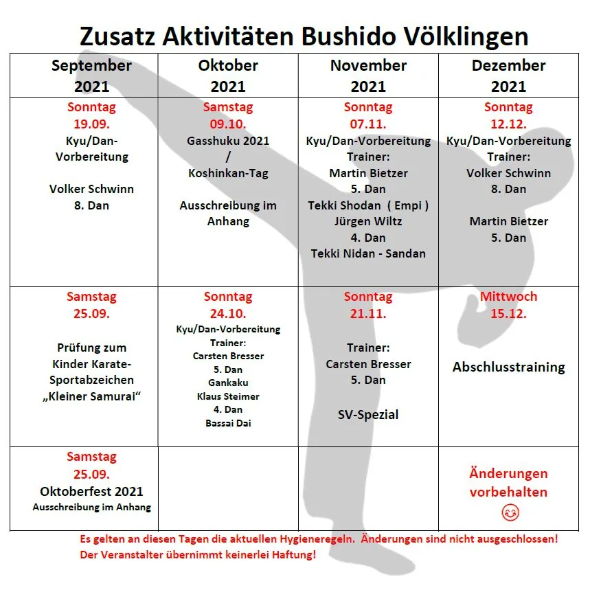 Weitere Termine für offenes Training in Völklingen